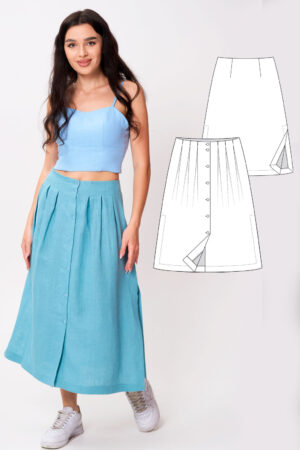 Rimini women's buttons skirt sewing pattern + video tutorial