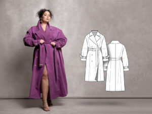 Lavender women's trench coat PDF pattern + video tutorial